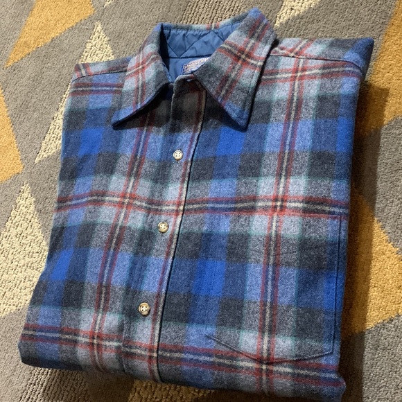 Vintage Pendleton Virgin Wool Blue Button Up Flannel Shirt Mens Made in USA - Picture 9 of 10